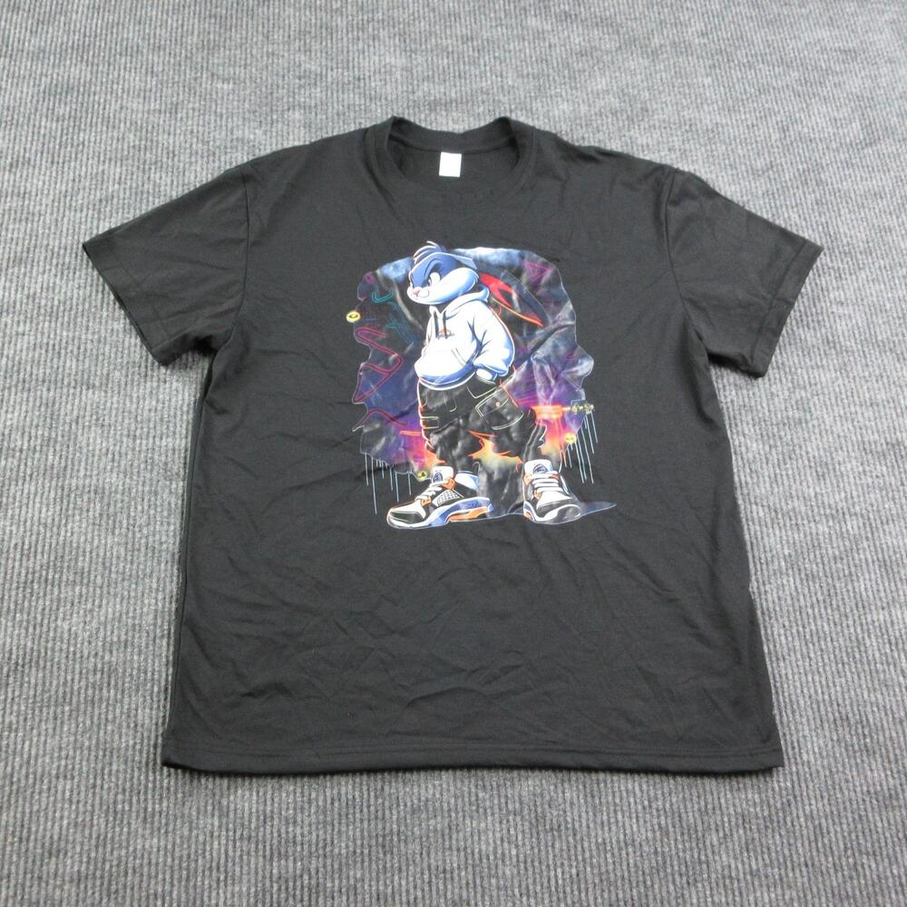 Bunny Streetwear Shirt Mens XL Black Cotton Crew Neck Urban Graphic Tee